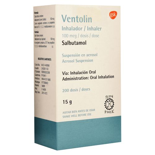 Ventolin 100 Mcg 15g X 200 inalaciónes - Precio indicado por caja