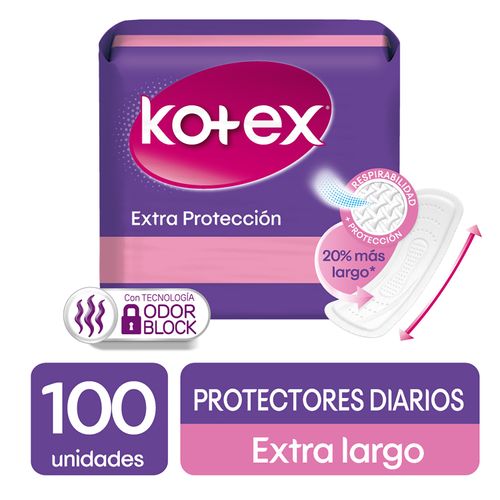 Protectores Diarios  Kotex Extra Largos - 100Uds