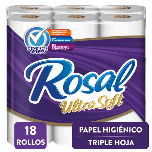 Papel Higiénico Rosal Morado, Triple Hoja - 18 Rollos