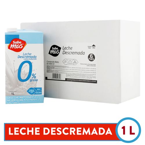 Leche Sabe Mas Descremada Larga Duración 6 pack - 1Lt