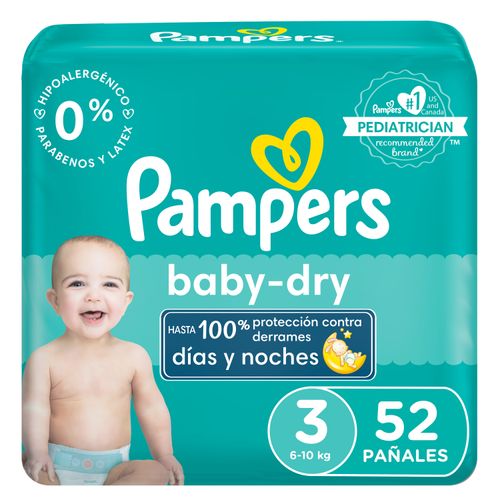 Pañales Pampers Baby-Dry, Talla 3 -52 Uds
