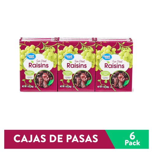 Pasas Great Value Raisins libre de colesterol 6 pack - 168 g
