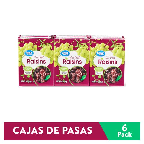 6 Pack Great Value Pasas De Uva - 28 g