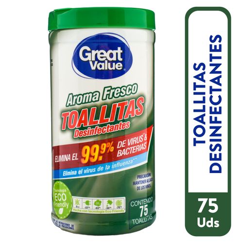 Toalla Desinf Great Value Fresco 75Und