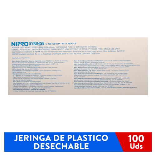 Jeringa Nipro Para Insulina 1 ml 29 g 1/2 - Precio indicado por Unidad