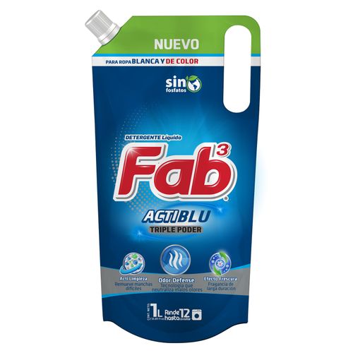 Detergente Líquido Fab Poder, Remueve Manchas Difíciles Doy Pack - 900ml