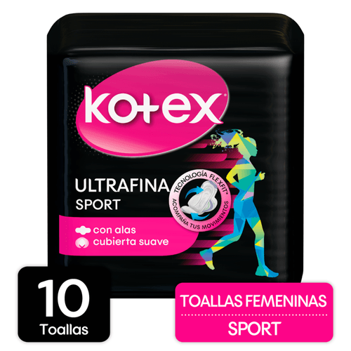 Toallas Femeninas Kotex Sport Ultradelgadas Con Alas - 10Uds