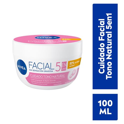 Crema Facial Nivea, 5 En 1 Cuidado Tono Natural -100 ml