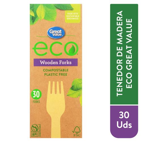 Tenedores Great Value Compostables Eco - 30 Uds