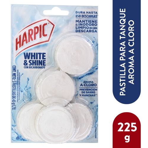 5 Pack Pastilla Para Sanitario Harpic Flushmatic White & Shine - 45 g