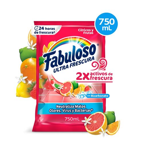 Desinfectante Fabuloso Multiusos Frescura Activa Antibacterial Bicarbonato Cítricos y Frutas - 750 ml