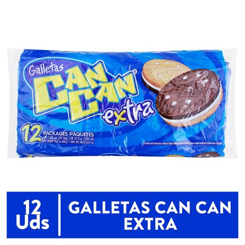 Galleta Can Can Rellena Extra Chocolate Y Vainilla 12 Unidades - 450 g
