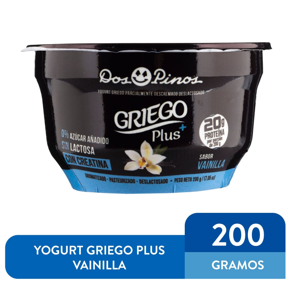 Yogurt Dos Pinos Griego plus vainilla 0% azúcar añadido sin lactosa - 200 g