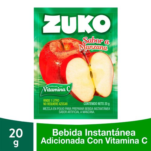 Bebida En Polvo Instantánea Marca Zuko Sabor Manzana, Con Vitamina C - 20 g