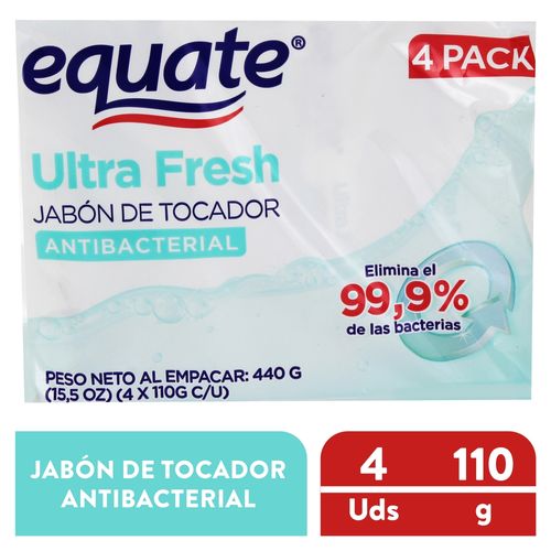 4 Pack Jabón Tocador Equate Antibacterial Ultra Fresh - 440 g