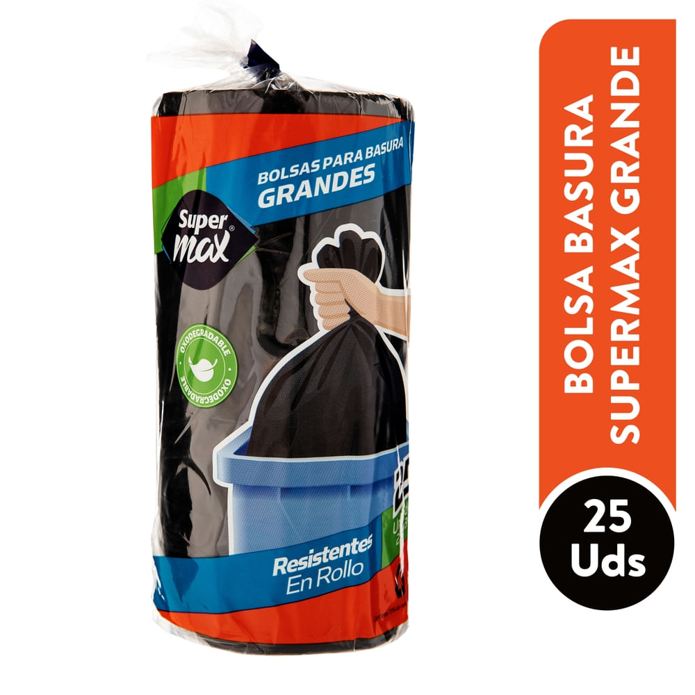 Bolsa Supermax para basura negra grande - 25 uds