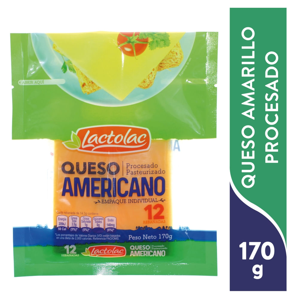 Queso Lactolac Americano Amarillo 12 Rebanadas - 170 g