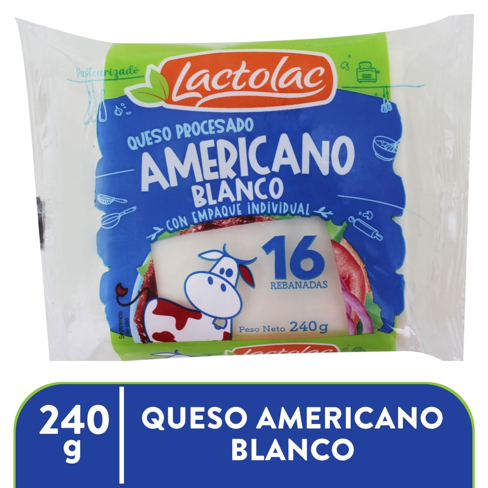 Queso Lactolac americano blanco procesado 16 rebanadas - 240 g
