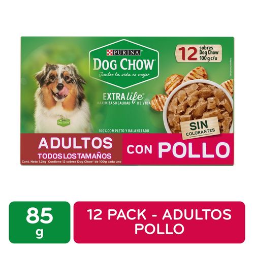 Comida húmeda para perro Purina Dog Chow con deliciosos trocitos de pollo 12 Sobres 100 g