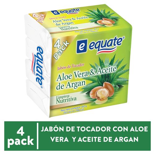 Jabón De Tocador Equate Aloe Vera & Aceite De Argán 4 Pack - 440 g