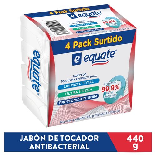 4 Pack Jabón Tocador Equate Antibacterial Surtido - 440 g