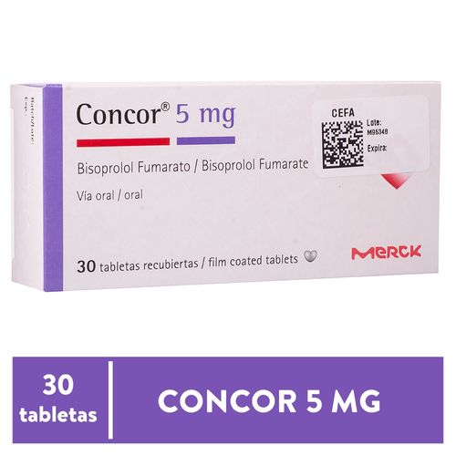 Concor 5mg caja 30 tabletas - Precio indicado por tableta
