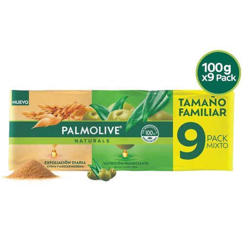 Jabón Corporal Palmolive Naturals Oliva y Aloe Vera, Avena y Azúcar Morena 9 Pack - 100 g