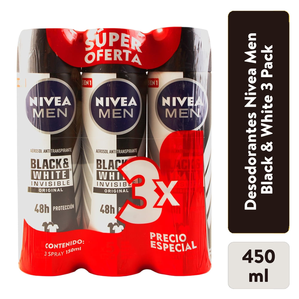 Desodorante Nivea Men Spray 3 Pack Black & White Power -450 ml