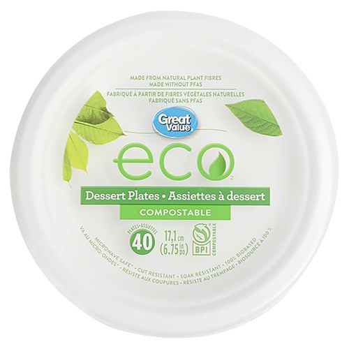 Plato Great Value Postre Compostable N6 - 40 Uds