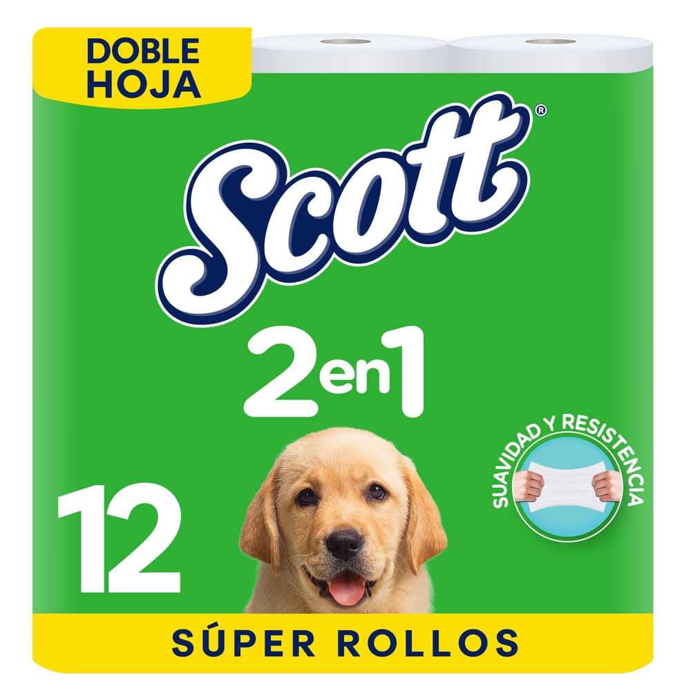 Papel Higiénico Scott 2 en 1 Doble Hoja - 12 Rollos