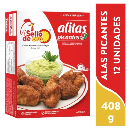 Alas Sello De Oro Picantes 12 Unidades - 408 g