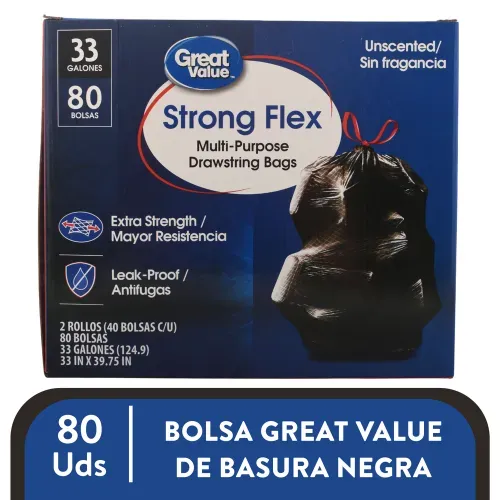 Bolsa Basura Negra Great Value 33g 80 U