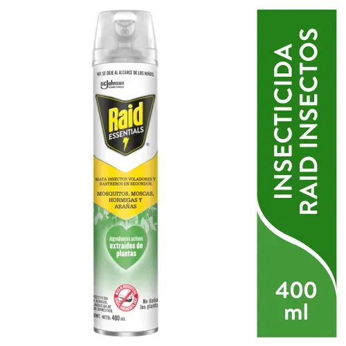 Insecticida en Aerosol Raid Essentials Mata Insectos Voladores y Rastreros 400 ml