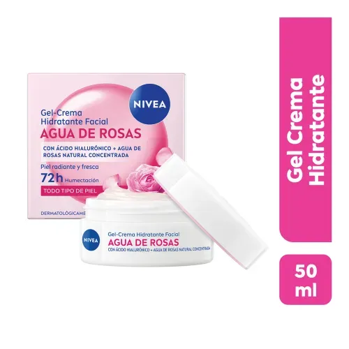 Gel Crema Facial Nivea Hidratante con Ácido Hialurónico y Agua De Rosas -50ml